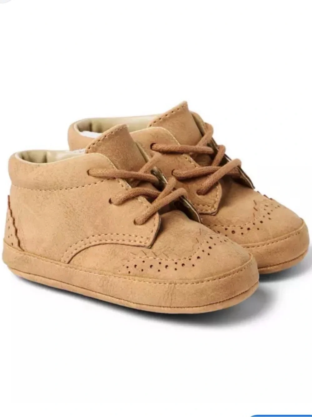Baby Wingtip Shoe - Tan Faux Suede